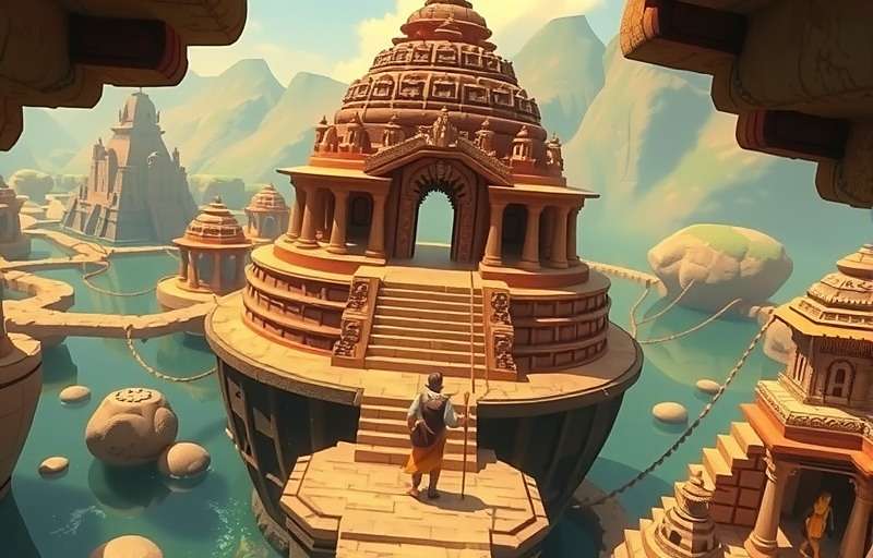 Cumin Rise Mystic gameplay showing character exploring ancient Indian temple with Cumin Rise Mystic watermark
