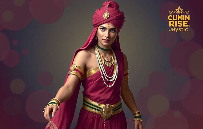 Cumin Rise Mystic fan art showing character in traditional Rajasthani attire with Cumin Rise Mystic watermark